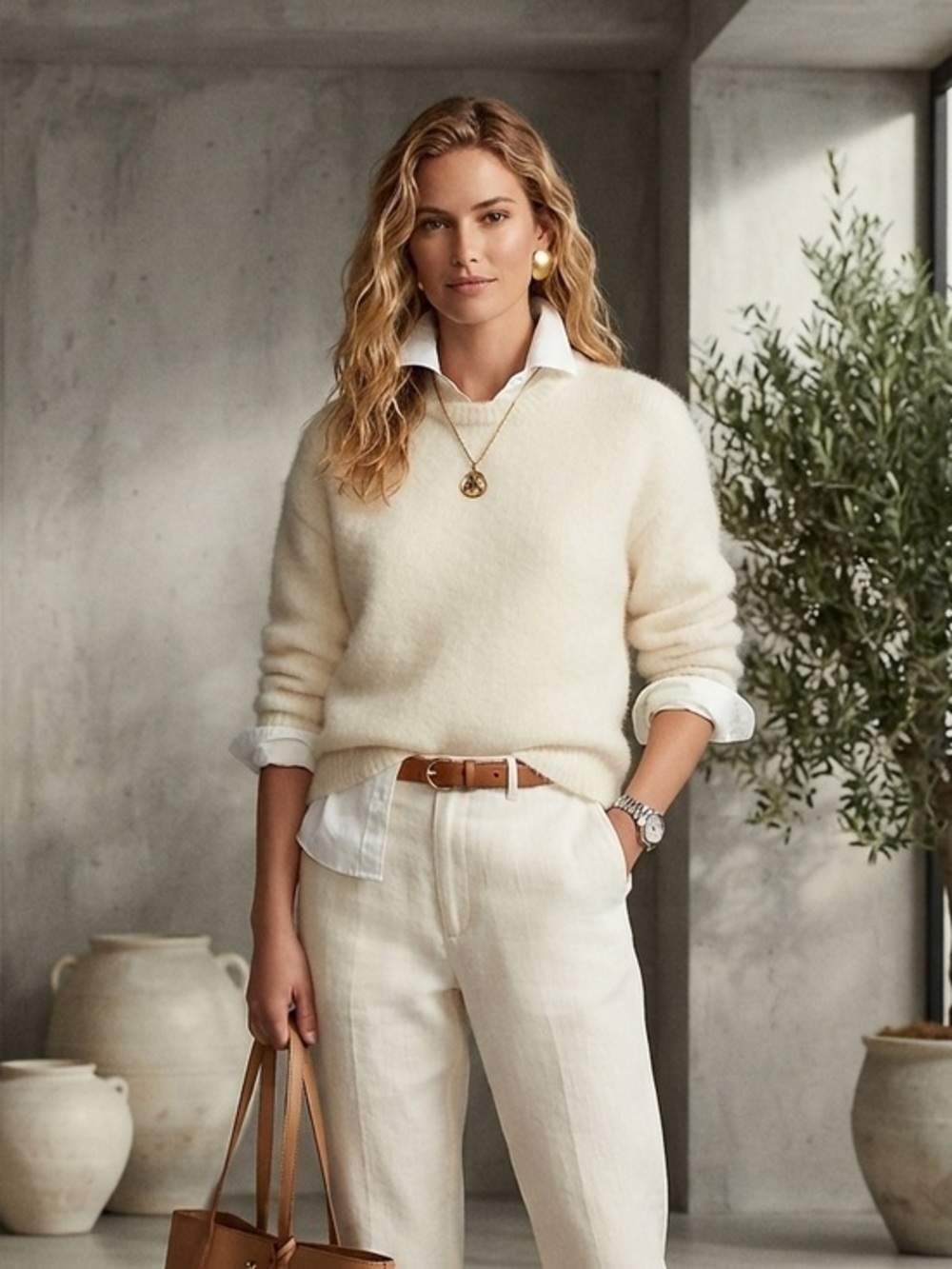 H&M Edition Wool Blend Cream Crewneck Oversize Sweater Size Small